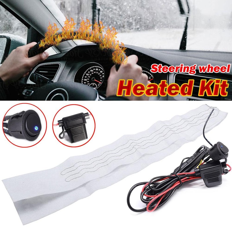 Car Steering Wheel Heater Kit Red LED Carbon Fiber Heating Pad With Wire Harness For Comfortable W 4