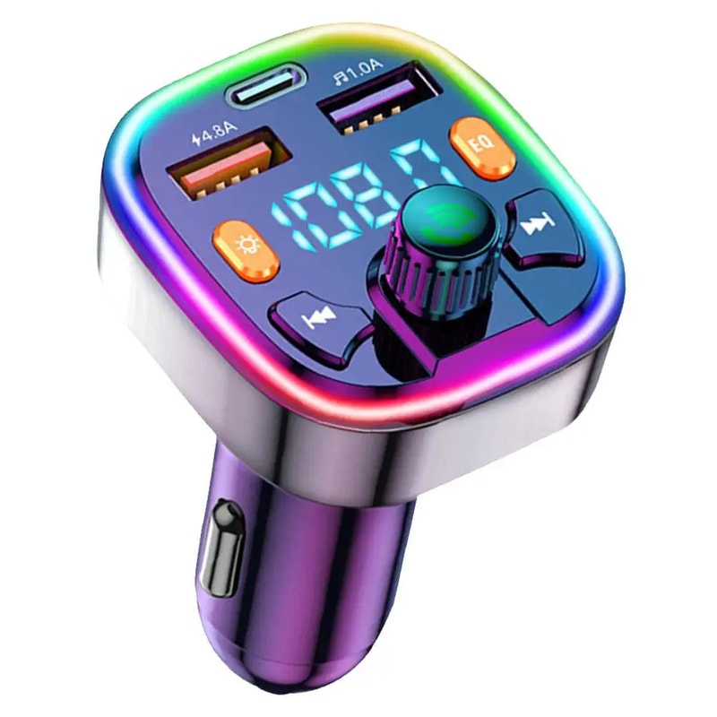 Car Bluetooth FM Transmitter With PD TypeC Dual USB Ambient Light Handsfree Modulator Player Charg 0