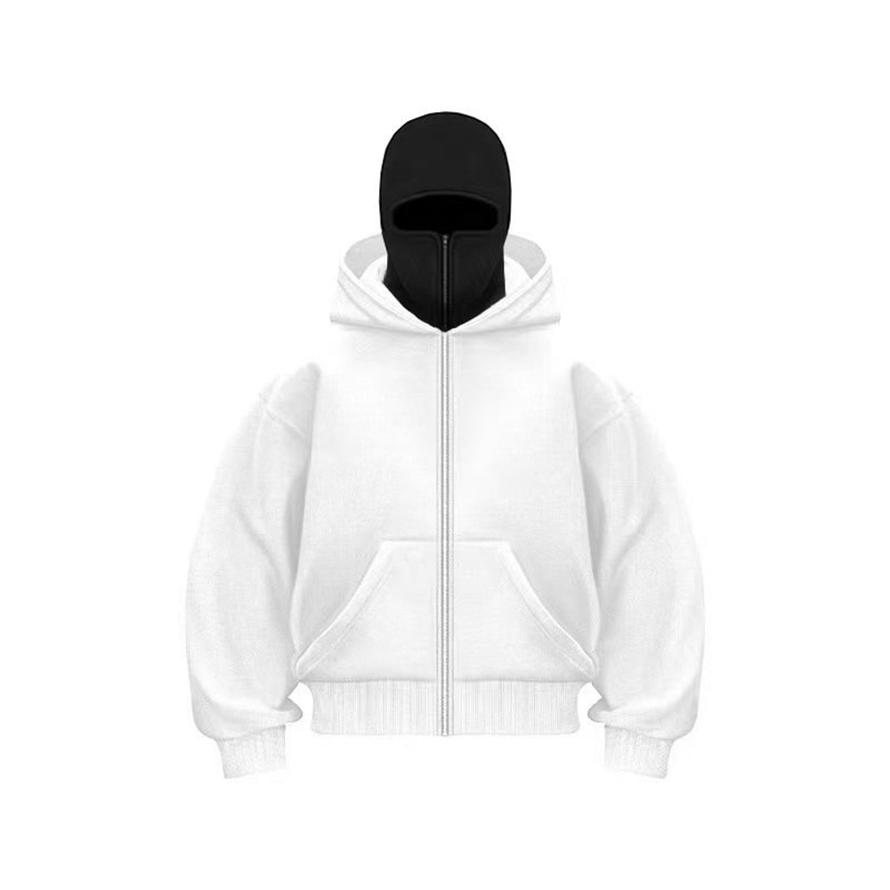 Men Balaclava Hoodie Double Hooded Sweatshirt With Zipper Mask For Gothic Y2K Streetwear 4