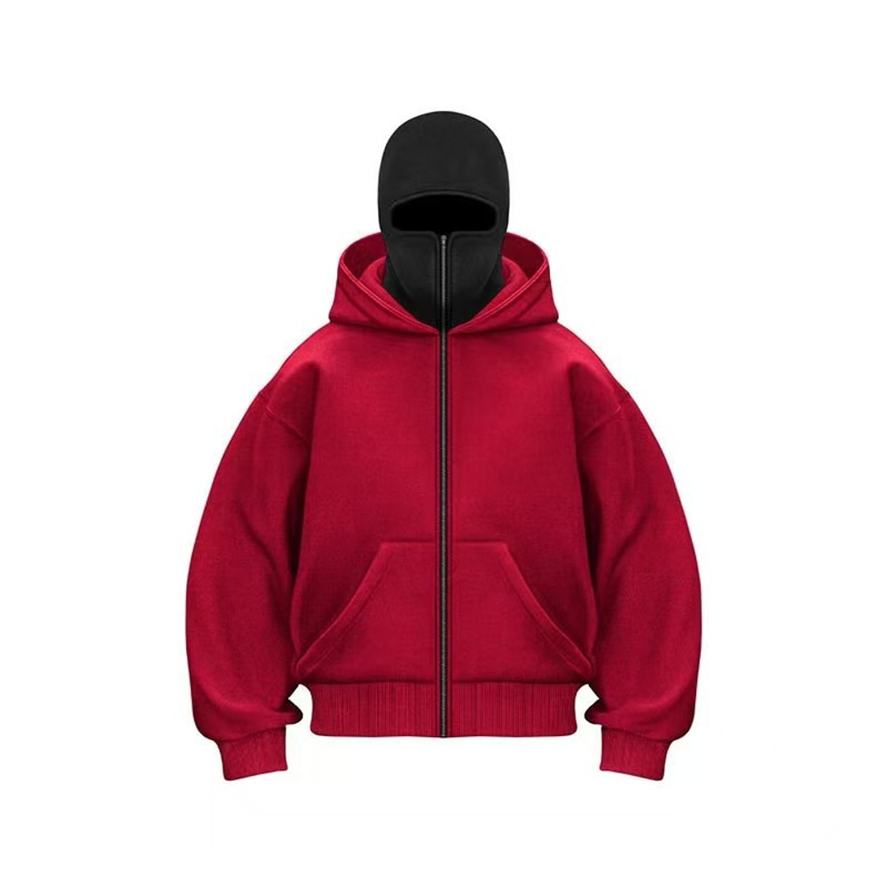 Men Balaclava Hoodie Double Hooded Sweatshirt With Zipper Mask For Gothic Y2K Streetwear 6