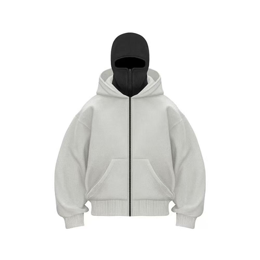 Men Balaclava Hoodie Double Hooded Sweatshirt With Zipper Mask For Gothic Y2K Streetwear 7