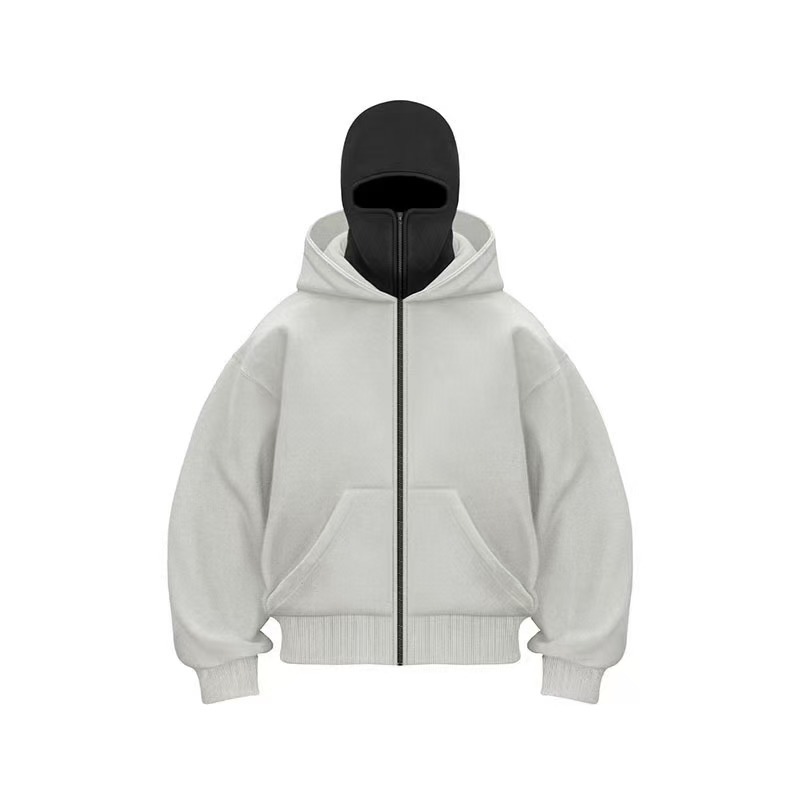 Men Balaclava Hoodie Double Hooded Sweatshirt With Zipper Mask For Gothic Y2K Streetwear 7
