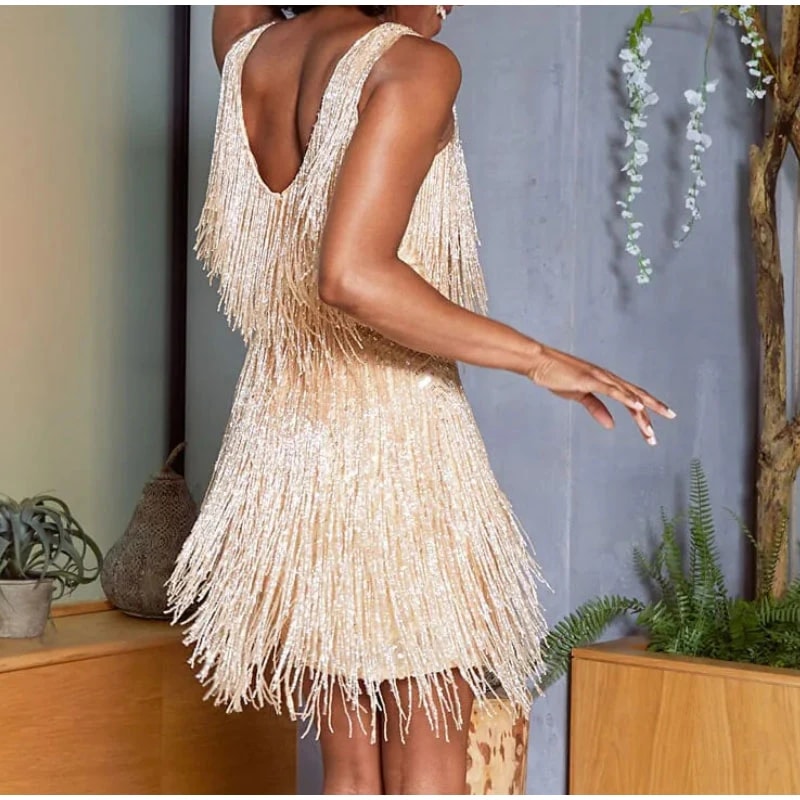 Sequin Feather Tassel Mini Dress For Women Elegant Party Club Wear 4