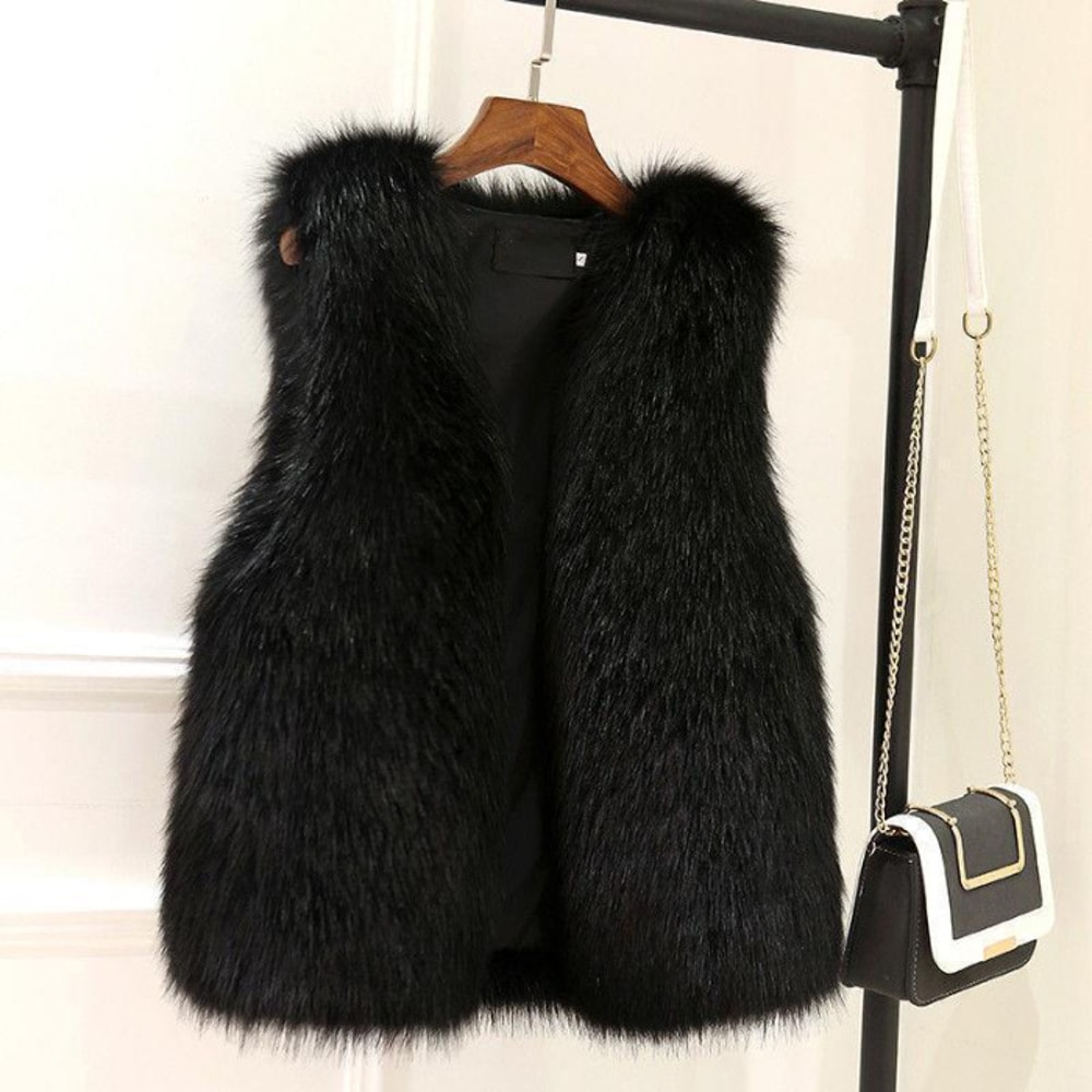 Warm Fox Faux Fur Vest For Women Slimming Cotton Lined Outerwear 5