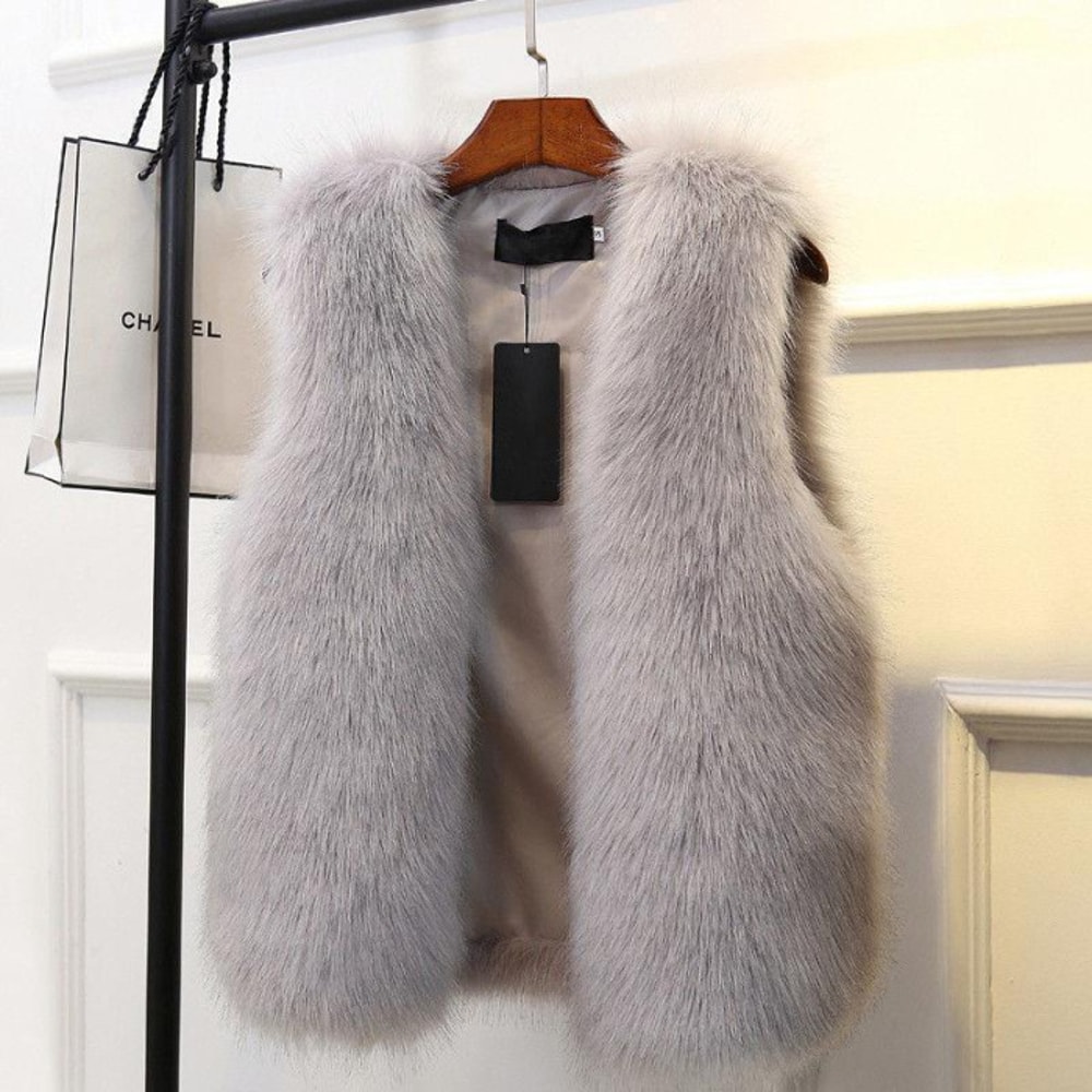 Warm Fox Faux Fur Vest For Women Slimming Cotton Lined Outerwear 3