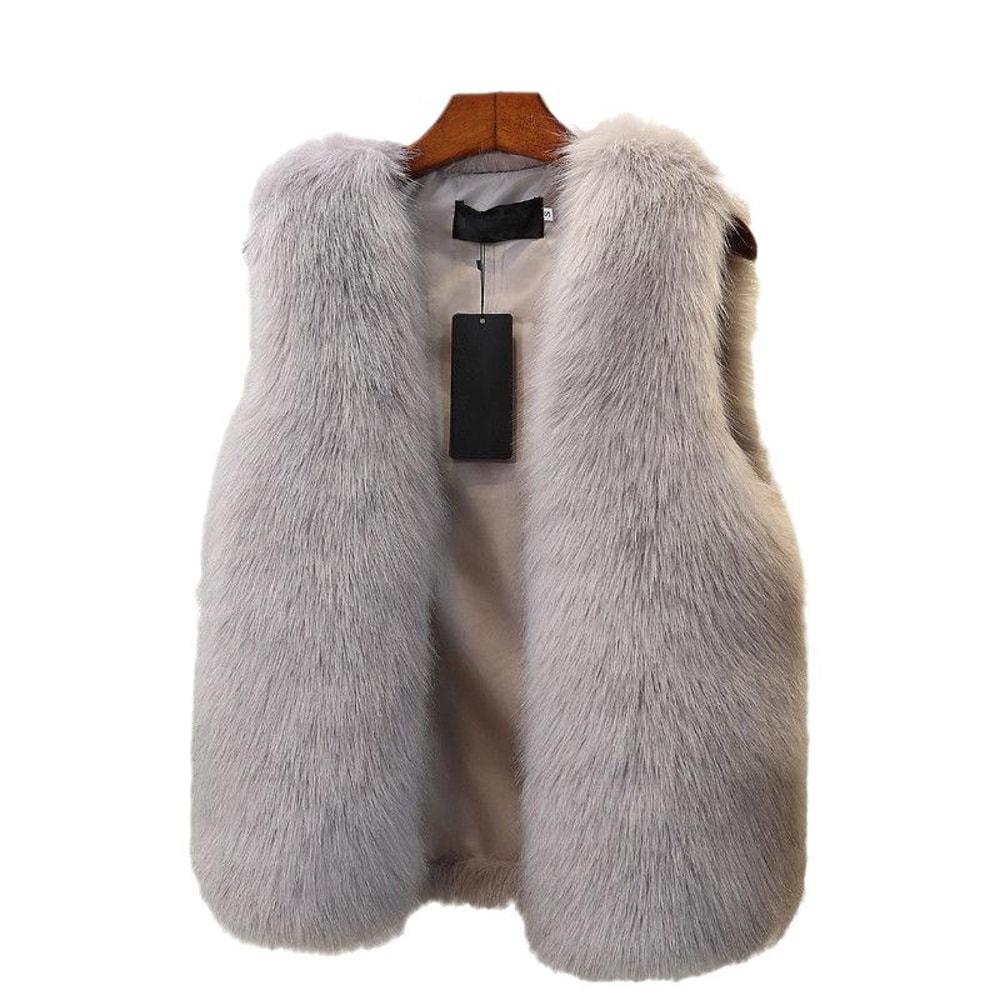 Warm Fox Faux Fur Vest For Women Slimming Cotton Lined Outerwear 4