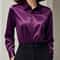 Elegant Womens Satin Blouse Long Sleeve ButtonUp Shirt For Office 1