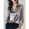 Elegant Womens Satin Blouse Long Sleeve ButtonUp Shirt For Office 0