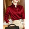 Elegant Womens Satin Blouse Long Sleeve ButtonUp Shirt For Office 4