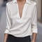 Elegant Vneck Long Sleeve Womens Top For Commuting And Casual Wear 0