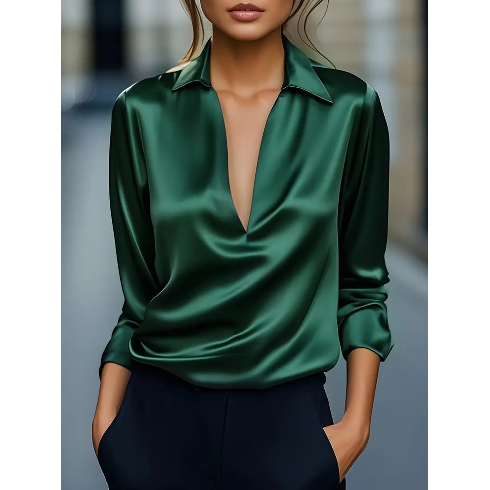 Elegant Vneck Long Sleeve Womens Top For Commuting And Casual Wear 5