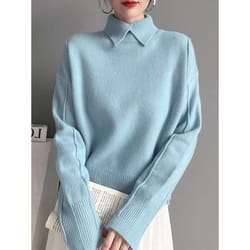 women elegant knit pullover sweater classic turn down collar winter top for ladies