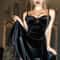 Velvet Gothic Black Mini Dress For Women Vintage Spaghetti Strap High Waist Gothic Aesthetic Dress 4