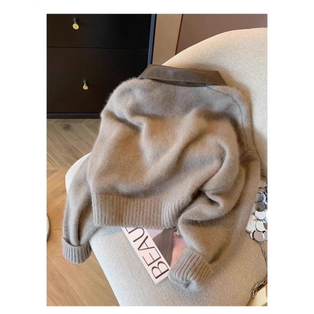 Vintage Zipper Cropped Cardigan For Women Thick Knitted Autumn Sweater Bomber Jacket Fitted Knitw 1