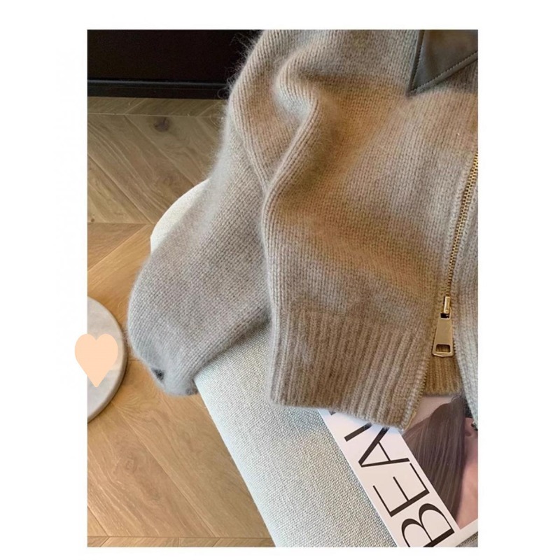 Vintage Zipper Cropped Cardigan For Women Thick Knitted Autumn Sweater Bomber Jacket Fitted Knitw 2