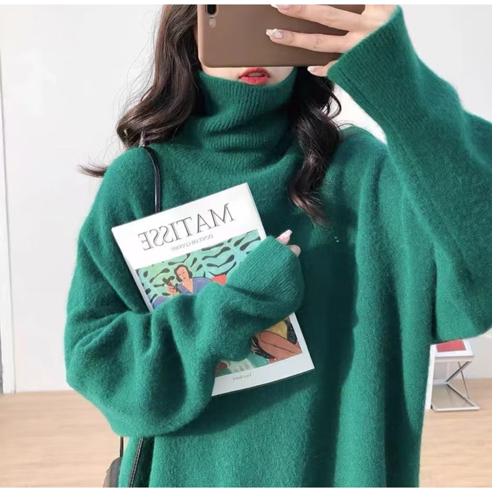 Thickened Loose Knitted Sweater High Collar Lazy Style Base Shirt Outerwear Autumn Winter Fashion C 1