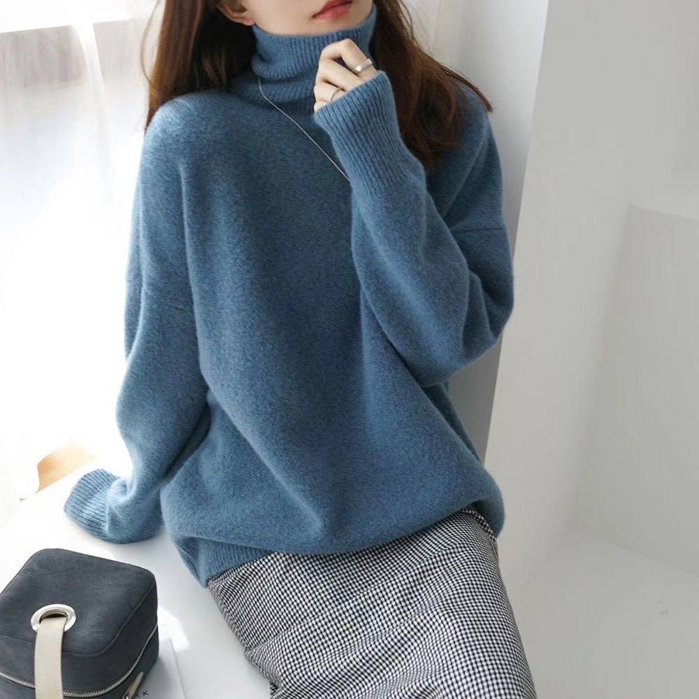 Thickened Loose Knitted Sweater High Collar Lazy Style Base Shirt Outerwear Autumn Winter Fashion C 3