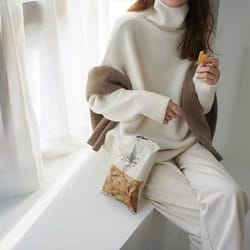 thickened loose knitted sweater high collar lazy style base shirt outerwear autumn winter fashion casual comfortable