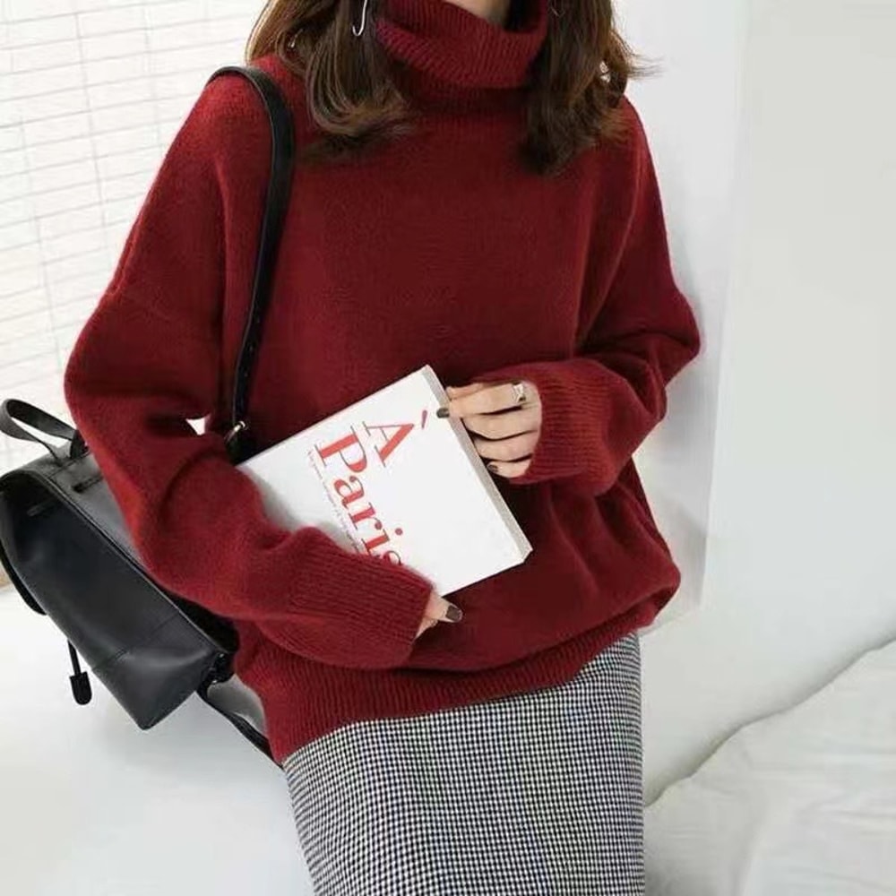 Thickened Loose Knitted Sweater High Collar Lazy Style Base Shirt Outerwear Autumn Winter Fashion C 5