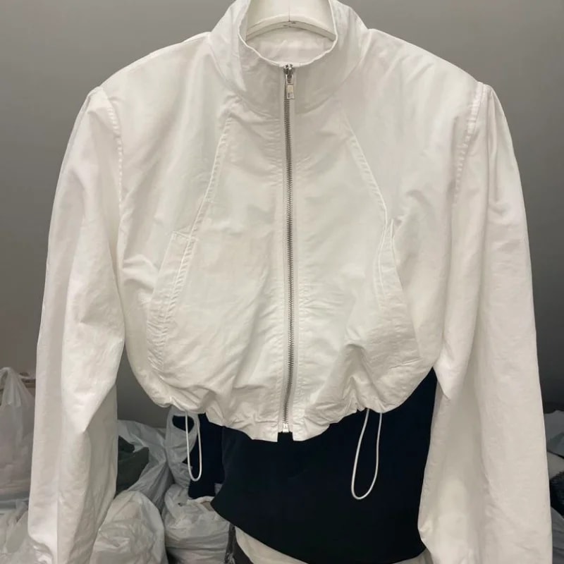 Vintage Women Windbreaker Cropped Jacket Oversized Streetwear Fashion Top For Women 2