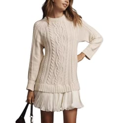 long sleeve twist knitted sweater dress -ruffle chiffon pleated a-line fall dress for women | warm pullover knit dres