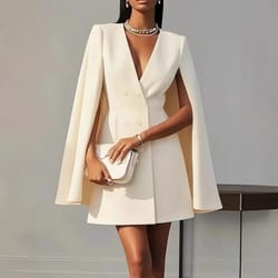 elegant v-neck shawl cape sleeve blazer dress – double breasted office & party dress