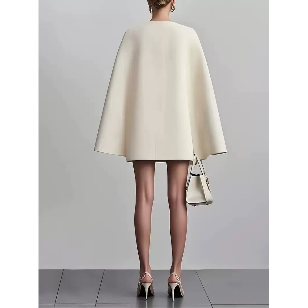 Elegant Vneck Shawl Cape Sleeve Blazer Dress Double Breasted Office Party Dress 1