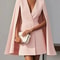 Elegant Vneck Shawl Cape Sleeve Blazer Dress Double Breasted Office Party Dress 4