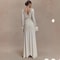 Elegant Long Sleeve Maxi Dress For Women Lace Patchwork VNeck Backless Draped Ruched Club Party Dr 1