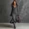 Solid Autumn Winter Zipper Lapel Flared Sleeve Knitted Fishtail Dress Slim Fit 2