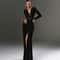 Elegant Deep VNeck High Slit Evening Dress Shoulder Padded High Waist Formal Prom Gown 0