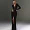 Elegant Deep VNeck High Slit Evening Dress Shoulder Padded High Waist Formal Prom Gown 0
