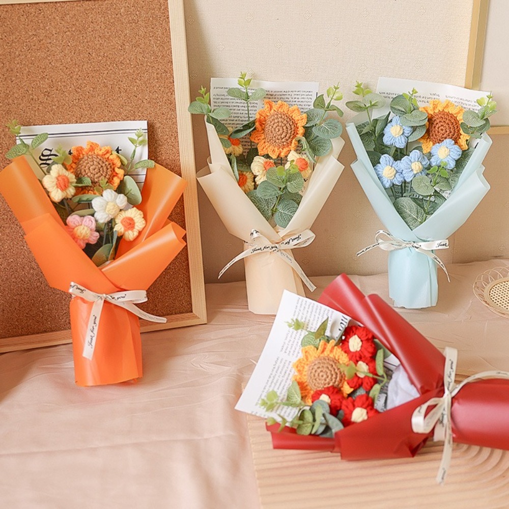 Handmade Sunflower & Daisy Crochet Bouquet – Eternal Flower for Anniversary, Mother's Day, & Birthdays