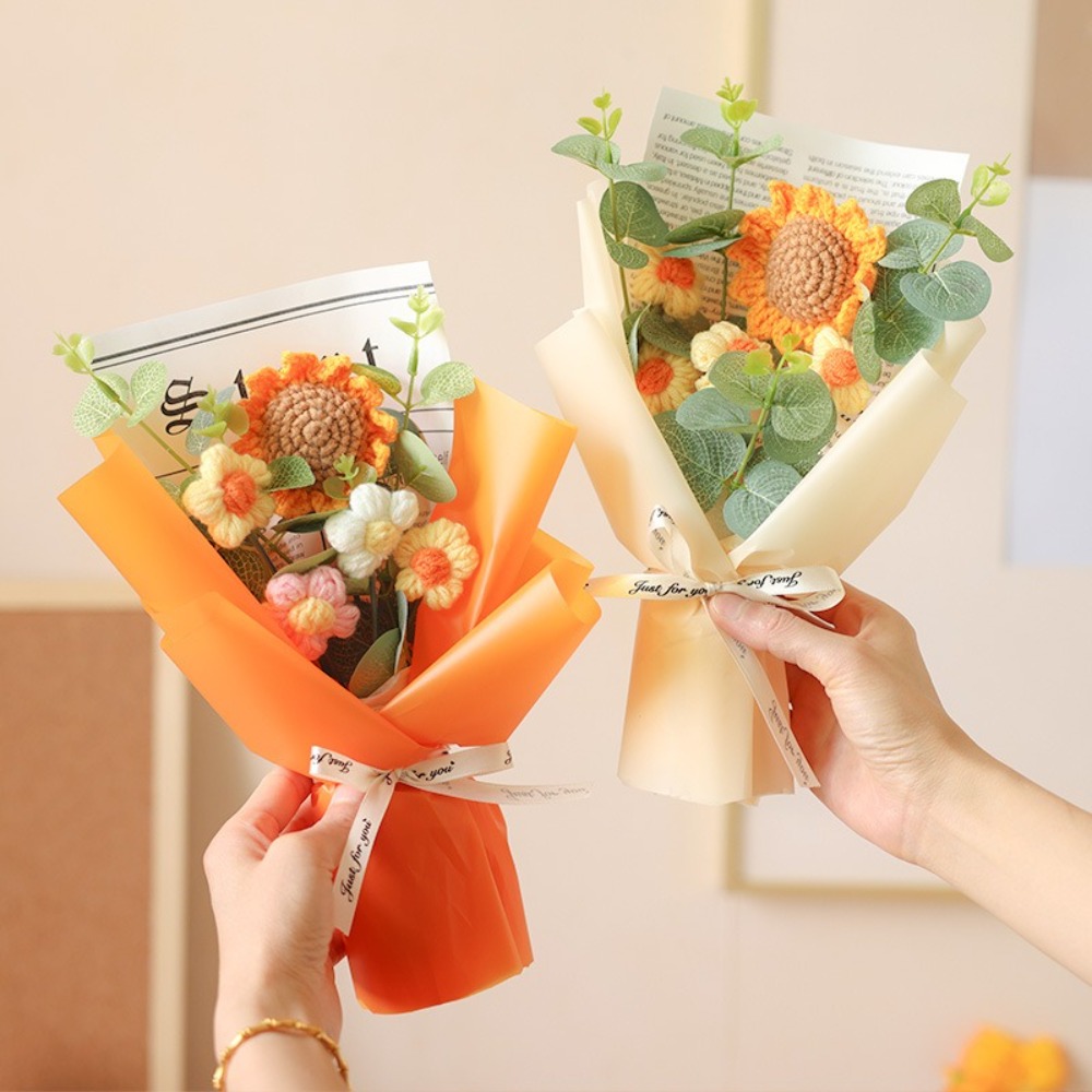 Handmade Sunflower & Daisy Crochet Bouquet – Eternal Flower for Anniversary, Mother's Day, & Birthdays