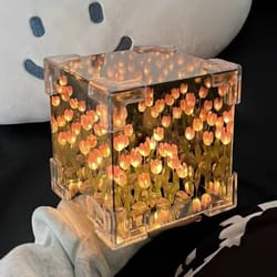 creative diy tulip night light - led decorative table lamp and mirror for birthday gifts, girls, and home decor
