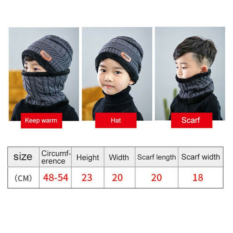 Kids Winter Neck Scarf And Beanie Set Warm Fleece Knitted Ski Cap And Scarf For Boys And Girls 4