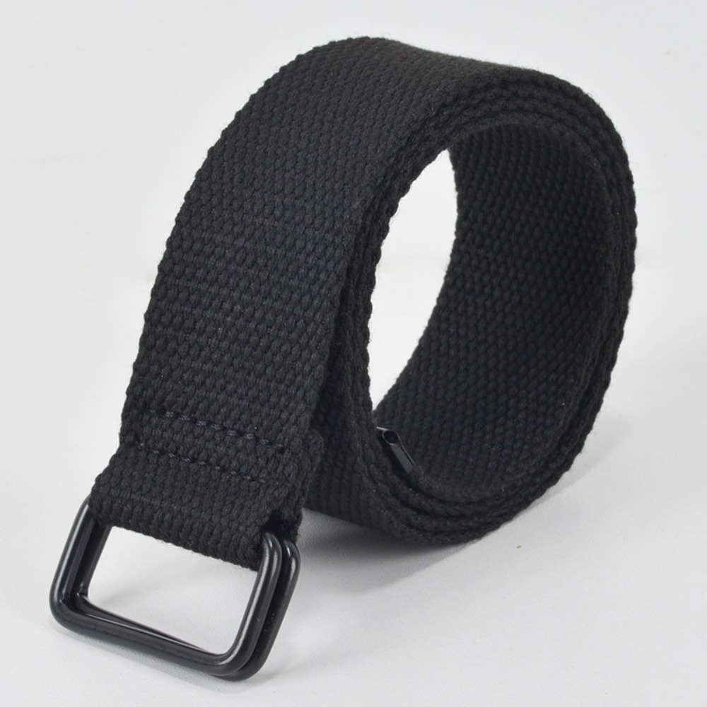 Double Ring Buckle Canvas Belt For Men Casual Cotton Fabric Free Punch Design 0