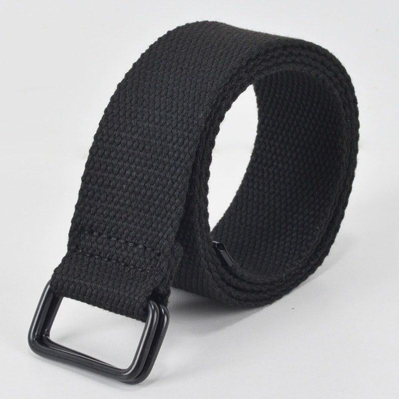 Double Ring Buckle Canvas Belt For Men Casual Cotton Fabric Free Punch Design 0