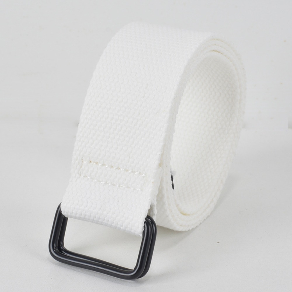 Double Ring Buckle Canvas Belt For Men Casual Cotton Fabric Free Punch Design 5