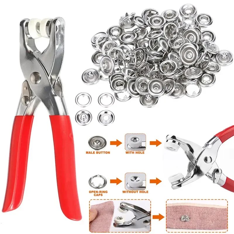 Prong Ring Snap Button Set With Press Pliers Copper Rivet Tool For DIY Projects 1