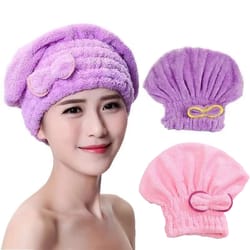 microfibre quick hair drying bath towel cap with bowknot - soft & breathable shower cap for women