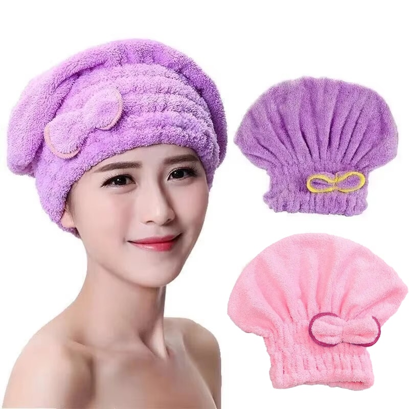 Microfibre Quick Hair Drying Bath Towel Cap With Bowknot Soft Breathable Shower Cap For Women 0