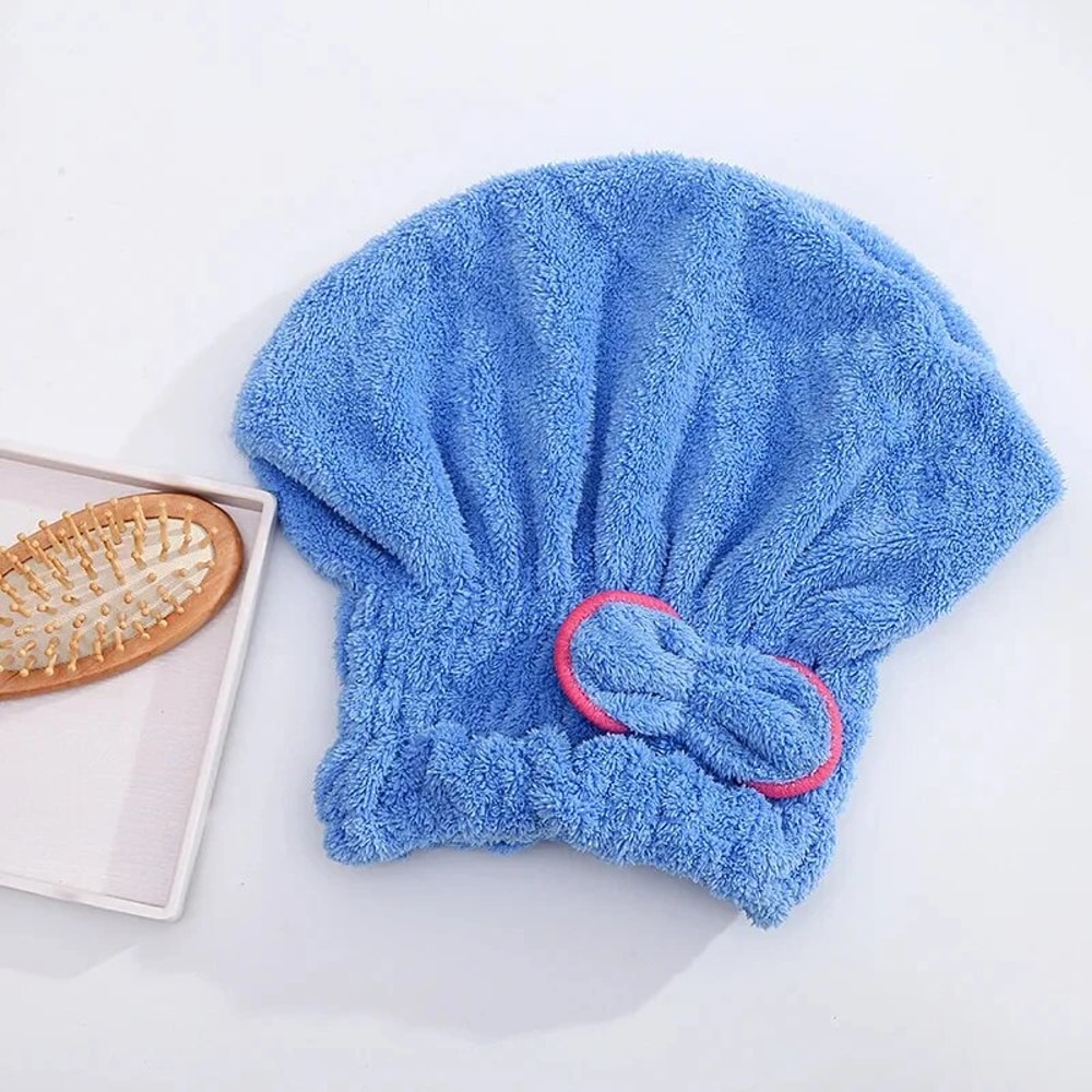 Microfibre Quick Hair Drying Bath Towel Cap With Bowknot Soft Breathable Shower Cap For Women 3