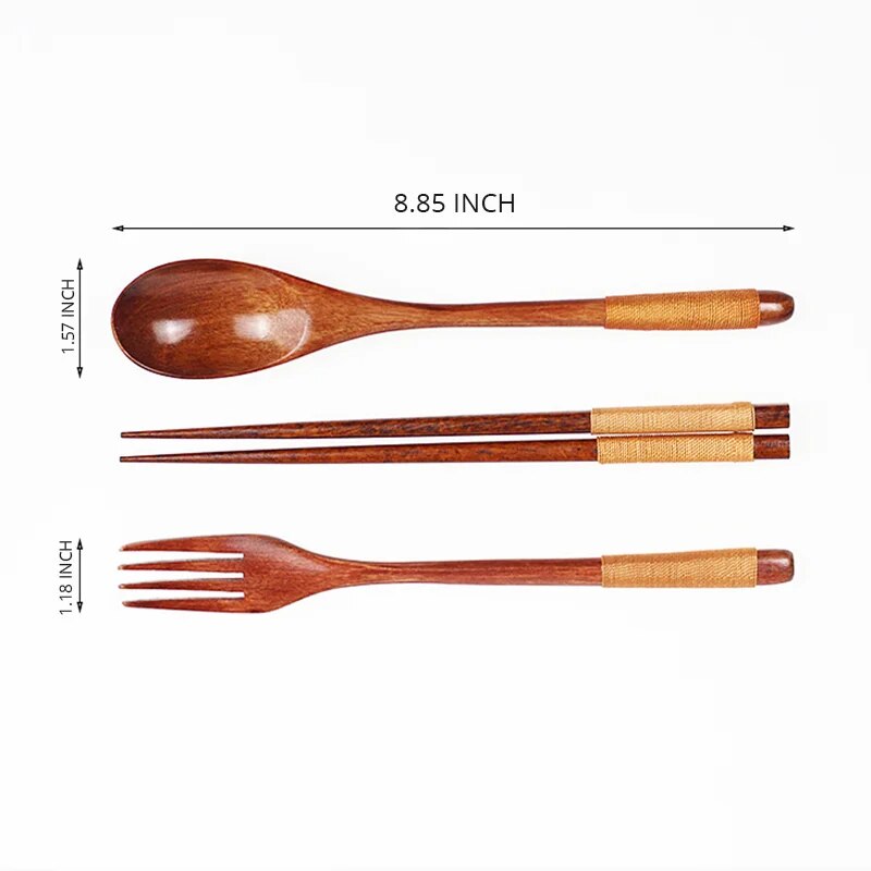 Wooden Chopsticks Fork Spoon Set Japanese Style Cutlery For Kitchen Home 4