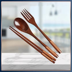 wooden chopsticks fork spoon set - japanese style cutlery for kitchen & home