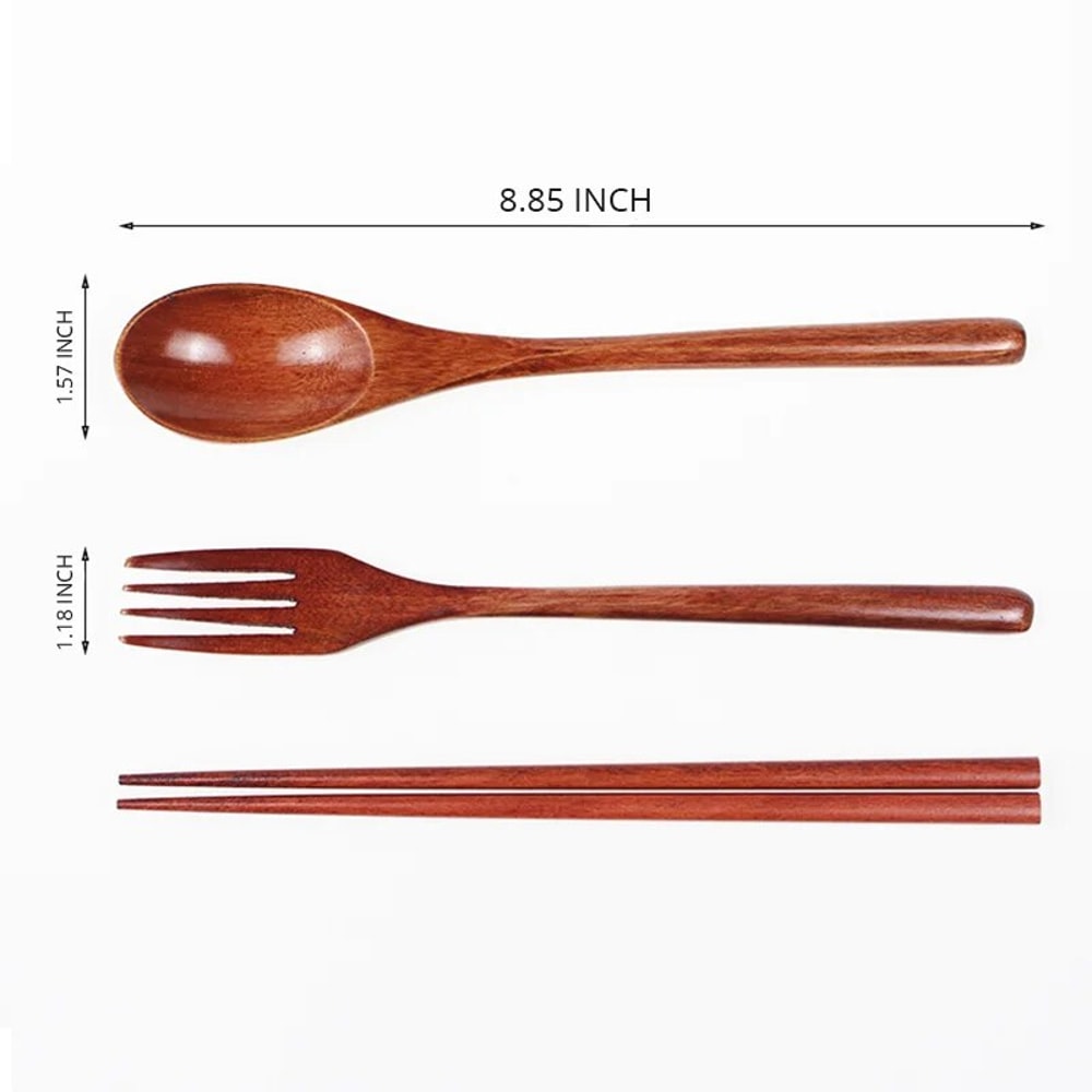 Wooden Chopsticks Fork Spoon Set Japanese Style Cutlery For Kitchen Home 6
