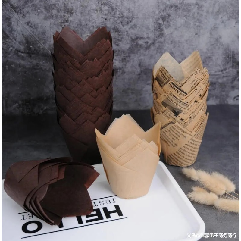 Tulip Baking Paper Cups OilProof HighTemp Resistant Disposable Cup For Muffins Cupcakes 2
