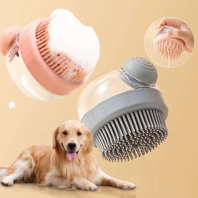 Pet Bath Brush With Shampoo Dispenser Soft Silicone Grooming Brush For Gentle Massages And Fur Cle 0