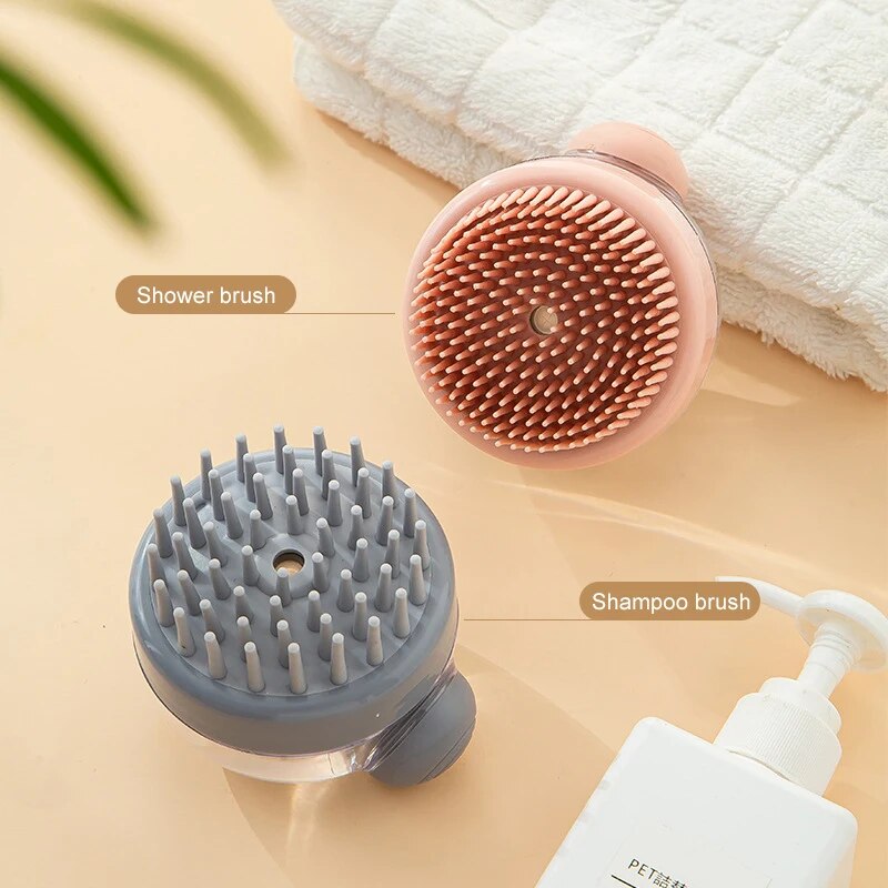 Pet Bath Brush With Shampoo Dispenser Soft Silicone Grooming Brush For Gentle Massages And Fur Cle 1