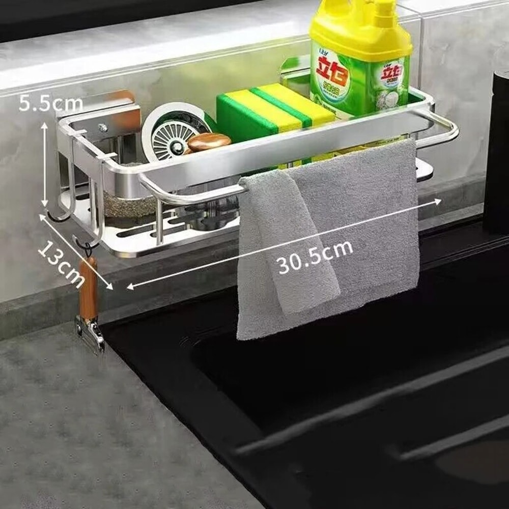 Kitchen Sink Drain Rack Organizer Aluminum Soap Holder Sponge Storage 1